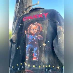 Custom black denim jacket, women’s 3xl , men’s xl